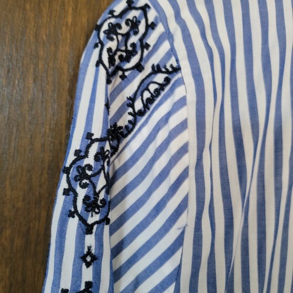 NWOT Ann Taylor Loft Striped Embroidered Bell Sleeve Top Size Small - Picture 8 of 13